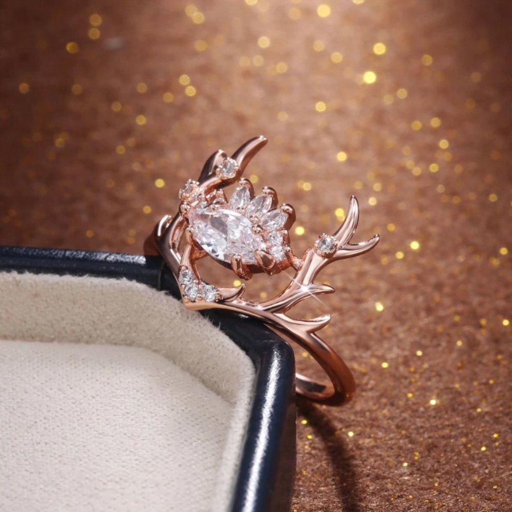 Luxurious Copper Elk Antler + Cubic Zirconia Ring - Picture 6 of 6
